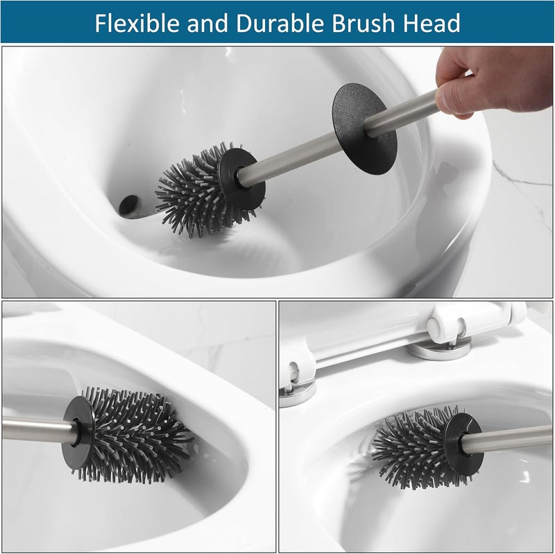 BVL Toilet Brush and Holder Set Brushed Nickel Toilet Bowl Cleaner Brush Freestanding for Bathroom - Image 3